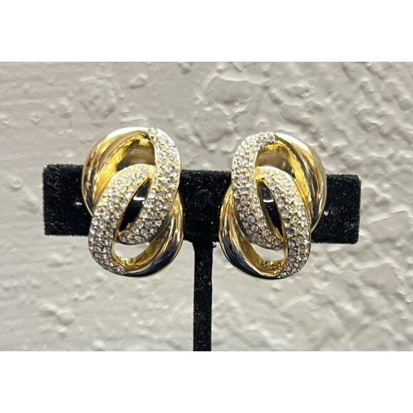 Vtg Christian Dior Earrings Signed Rhinestone Gold tone Runway Statement Clip On - Picture 6 of 11